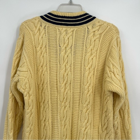 Lauren RALPH LAUREN Yellow/Navy Hand Knit Cotton Tennis Sweater Womens Size M - Picture 9 of 10